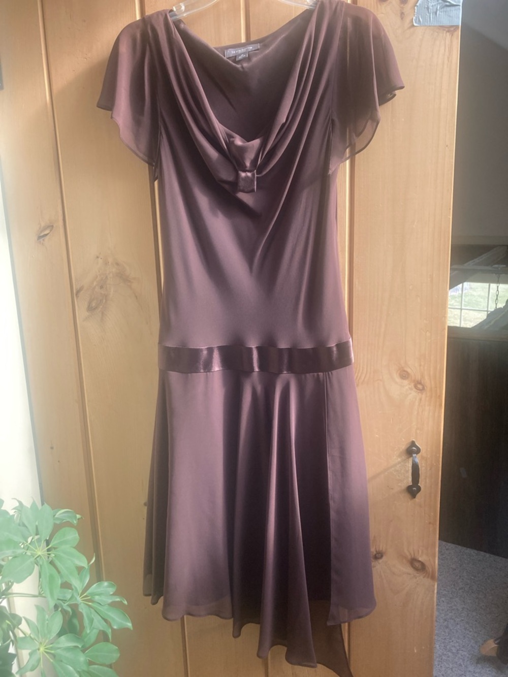 Liz Claiborne Y2K Brown Satin-Trim Cowl Neck Midi Dress